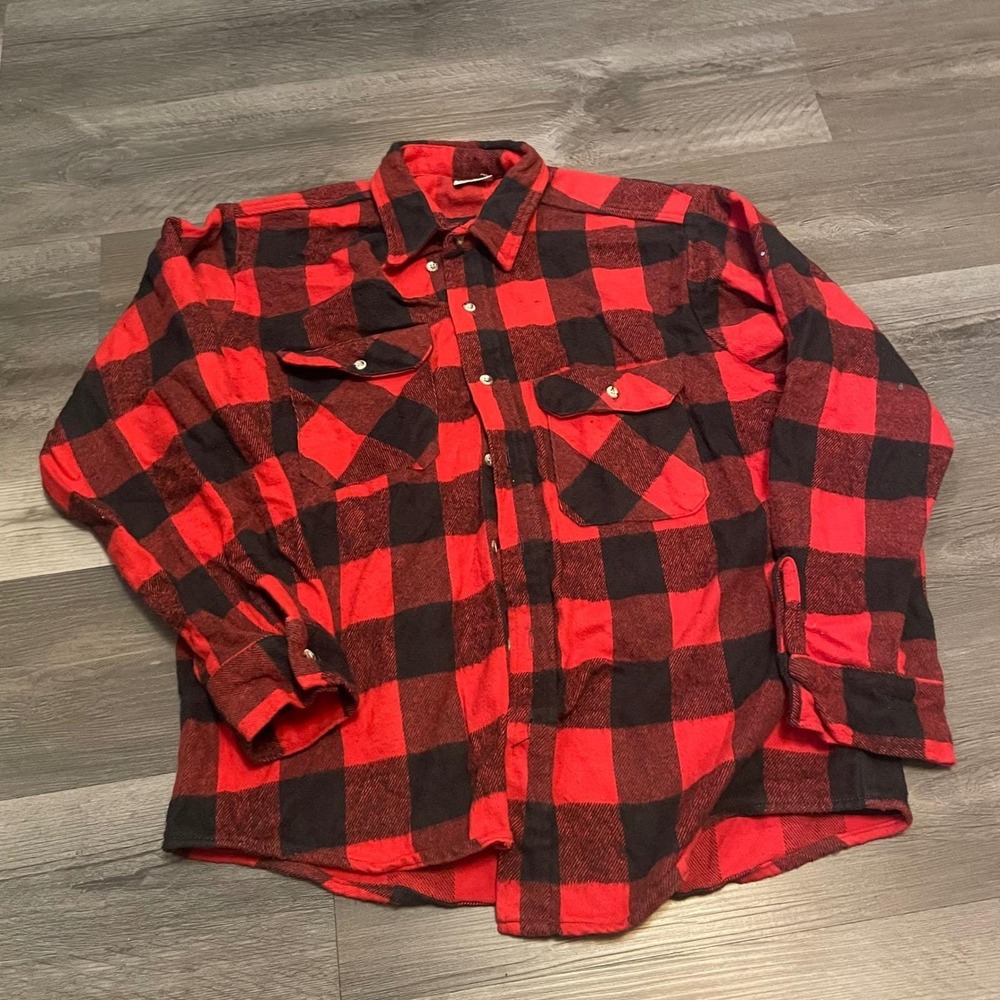 Winston Mens Red Black Buffalo Plaid Flannel Shirt Button Up Long Sleeve Large